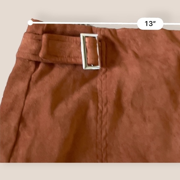 𝅺BAR iii Burnt Orange Cinnamon Buckle Detail Corduroy Like Material Mini Skirt - Picture 9 of 9
